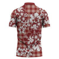 Hibiscus Pakala Fantasy Red Zipper Polo Shirt Tropical Floral Stylized - Polynesian Pride