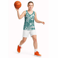 Hibiscus Pakala Aqua Teal Basketball Jersey Tropical Floral Stylized - Polynesian Pride