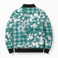 Hibiscus Pakala Aqua Teal Bomber Puffer Jacket Tropical Floral Stylized - Polynesian Pride