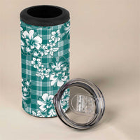Hibiscus Pakala Aqua Teal 4 in 1 Can Cooler Tumbler Tropical Floral Stylized - Polynesian Pride