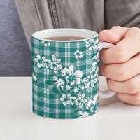 Hibiscus Pakala Aqua Teal Ceramic Mug Tropical Floral Stylized - Polynesian Pride