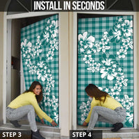Hibiscus Pakala Aqua Teal Door Cover Tropical Floral Stylized - Polynesian Pride