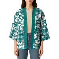 Hibiscus Pakala Aqua Teal Kimono Tropical Floral Stylized LT01 - Polynesian Pride
