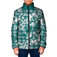 Hibiscus Pakala Aqua Teal Padded Jacket Tropical Floral Stylized - Polynesian Pride