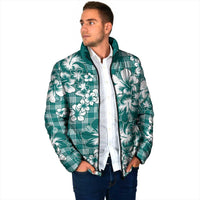 Hibiscus Pakala Aqua Teal Padded Jacket Tropical Floral Stylized - Polynesian Pride