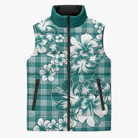 Hibiscus Pakala Aqua Teal Sleeveless Puffer Jacket Tropical Floral Stylized - Polynesian Pride