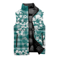 Hibiscus Pakala Aqua Teal Sleeveless Puffer Jacket Tropical Floral Stylized - Polynesian Pride