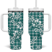 Hibiscus Pakala Aqua Teal Tumbler With Handle Tropical Floral Stylized LT01 One Size: 40 oz Teal - Polynesian Pride