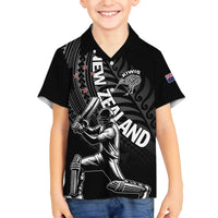 Custom New Zealand Cricket Family Matching Off The Shoulder Long Sleeve Dress and Hawaiian Shirt Maori Kiwi Black Fern