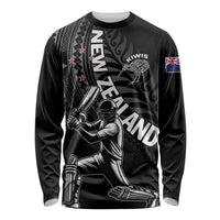 Custom New Zealand Cricket Long Sleeve Shirt Maori Kiwi Black Fern LT01 Unisex Black - Polynesian Pride