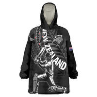 Custom New Zealand Cricket Wearable Blanket Hoodie Maori Kiwi Black Fern LT01 One Size Black - Polynesian Pride