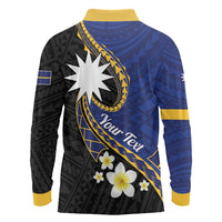 Personalised Nauru Long Sleeve Polo Shirt Naoero Proud Plumeria