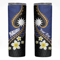 Personalised Nauru Skinny Tumbler Naoero Proud Plumeria LT01 Blue - Polynesian Pride