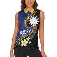 Personalised Nauru Women Sleeveless Polo Shirt Naoero Proud Plumeria