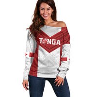 Tonga Rugby Custom Off Shoulder Sweater Tonga Sea Eagles Go Champions LT01 Women Red - Polynesian Pride