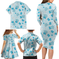Hawaii Anthurium Tiare Pikake Lei Family Matching Long Sleeve Bodycon Dress and Hawaiian Shirt UliUli Lauhala Art Pattern