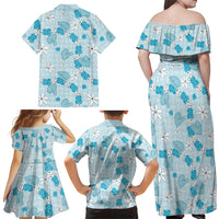 Hawaii Anthurium Tiare Pikake Lei Family Matching Off Shoulder Maxi Dress and Hawaiian Shirt UliUli Lauhala Art Pattern LT01 - Polynesian Pride