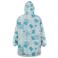 Hawaii Anthurium Tiare Pikake Lei Wearable Blanket Hoodie UliUli Lauhala Art Pattern