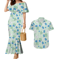Hawaii Anthurium Tiare Pikake Lei Couples Matching Mermaid Dress and Hawaiian Shirt Omaomao Lauhala Art Pattern