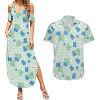 Hawaii Anthurium Tiare Pikake Lei Couples Matching Summer Maxi Dress and Hawaiian Shirt Omaomao Lauhala Art Pattern LT01 Green - Polynesian Pride