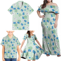 Hawaii Anthurium Tiare Pikake Lei Family Matching Off Shoulder Maxi Dress and Hawaiian Shirt Omaomao Lauhala Art Pattern