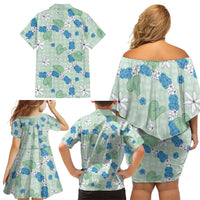 Hawaii Anthurium Tiare Pikake Lei Family Matching Off Shoulder Short Dress and Hawaiian Shirt Omaomao Lauhala Art Pattern