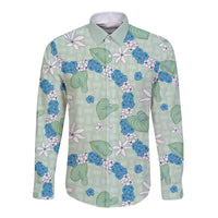 Hawaii Anthurium Tiare Pikake Lei Long Sleeve Button Shirt Omaomao Lauhala Art Pattern