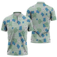 Hawaii Anthurium Tiare Pikake Lei Zipper Polo Shirt Omaomao Lauhala Art Pattern