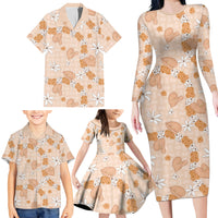 Hawaii Anthurium Tiare Pikake Lei Family Matching Long Sleeve Bodycon Dress and Hawaiian Shirt Alani Lauhala Art Pattern
