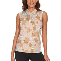 Hawaii Anthurium Tiare Pikake Lei Women Sleeveless Polo Shirt Alani Lauhala Art Pattern