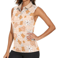 Hawaii Anthurium Tiare Pikake Lei Women Sleeveless Polo Shirt Alani Lauhala Art Pattern