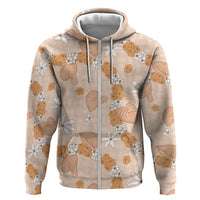 Hawaii Anthurium Tiare Pikake Lei Zip Hoodie Alani Lauhala Art Pattern LT01 Zip Hoodie Orange - Polynesian Pride