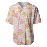 Hawaii Anthurium Tiare Pikake Lei Baseball Jersey Akala Lauhala Art Pattern LT01 Pink - Polynesian Pride