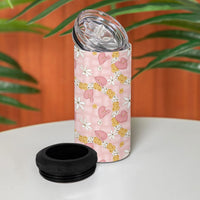 Hawaii Anthurium Tiare Pikake Lei 4 in 1 Can Cooler Tumbler Akala Lauhala Art Pattern
