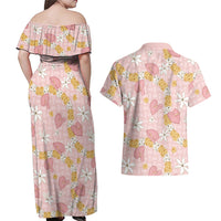 Hawaii Anthurium Tiare Pikake Lei Couples Matching Off Shoulder Maxi Dress and Hawaiian Shirt Akala Lauhala Art Pattern LT01 - Polynesian Pride