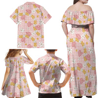 Hawaii Anthurium Tiare Pikake Lei Family Matching Off Shoulder Maxi Dress and Hawaiian Shirt Akala Lauhala Art Pattern LT01 - Polynesian Pride