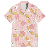 Hawaii Anthurium Tiare Pikake Lei Family Matching Off Shoulder Maxi Dress and Hawaiian Shirt Akala Lauhala Art Pattern LT01 Dad's Shirt - Short Sleeve Pink - Polynesian Pride