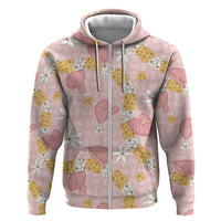 Hawaii Anthurium Tiare Pikake Lei Hoodie Akala Lauhala Art Pattern LT01 Zip Hoodie Pink - Polynesian Pride