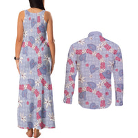 Hawaii Anthurium Tiare Pikake Lei Couples Matching Tank Maxi Dress and Long Sleeve Button Shirt Poni Lauhala Art Pattern LT01 - Polynesian Pride