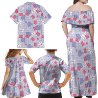 Hawaii Anthurium Tiare Pikake Lei Family Matching Off Shoulder Maxi Dress and Hawaiian Shirt Poni Lauhala Art Pattern LT01 - Polynesian Pride