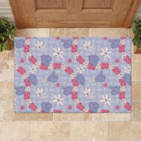 Hawaii Anthurium Tiare Pikake Lei Rubber Doormat Poni Lauhala Art Pattern LT01 Purple - Polynesian Pride