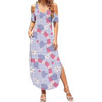 Hawaii Anthurium Tiare Pikake Lei Summer Maxi Dress Poni Lauhala Art Pattern