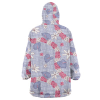 Hawaii Anthurium Tiare Pikake Lei Wearable Blanket Hoodie Poni Lauhala Art Pattern