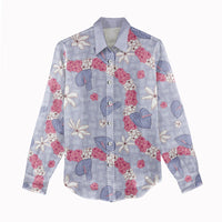 Hawaii Anthurium Tiare Pikake Lei Women Casual Shirt Poni Lauhala Art Pattern