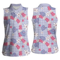 Hawaii Anthurium Tiare Pikake Lei Women Sleeveless Polo Shirt Poni Lauhala Art Pattern