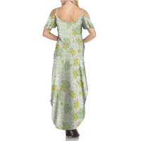 Hawaii Anthurium Tiare Pikake Lei Family Matching Summer Maxi Dress and Hawaiian Shirt Sage Green Lauhala Art Pattern