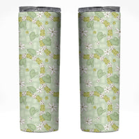 Hawaii Anthurium Tiare Pikake Lei Skinny Tumbler Sage Green Lauhala Art Pattern