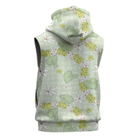Hawaii Anthurium Tiare Pikake Lei Sleeveless Zip Hoodie Sage Green Lauhala Art Pattern