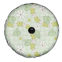Hawaii Anthurium Tiare Pikake Lei Spare Tire Cover Sage Green Lauhala Art Pattern