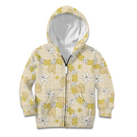 Hawaii Anthurium Tiare Pikake Lei Kid Hoodie Melemele Lauhala Art Pattern LT01 Zip Hoodie Yellow - Polynesian Pride